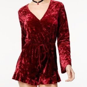 Bebop Crushed Velvet Ruffled Hem Romper